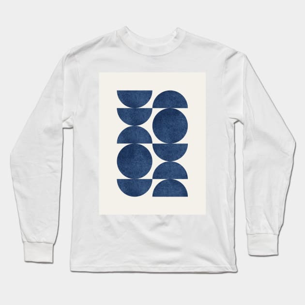 Blue Navy Retro Scandinavian Long Sleeve T-Shirt by moonlightprint